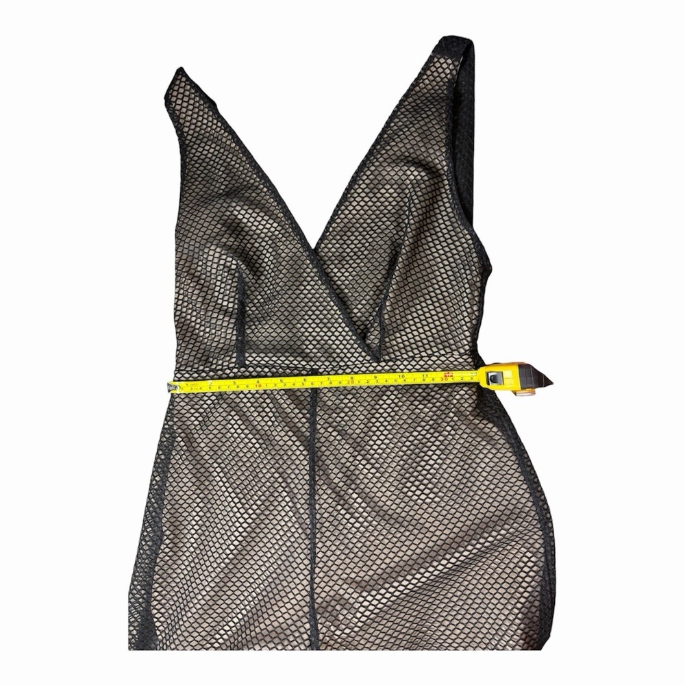 Women Honey Punch Black Overlay Fishnet Maxi Jumpsuit-Romper Edgy Club wear Goth - Picture 7 of 13